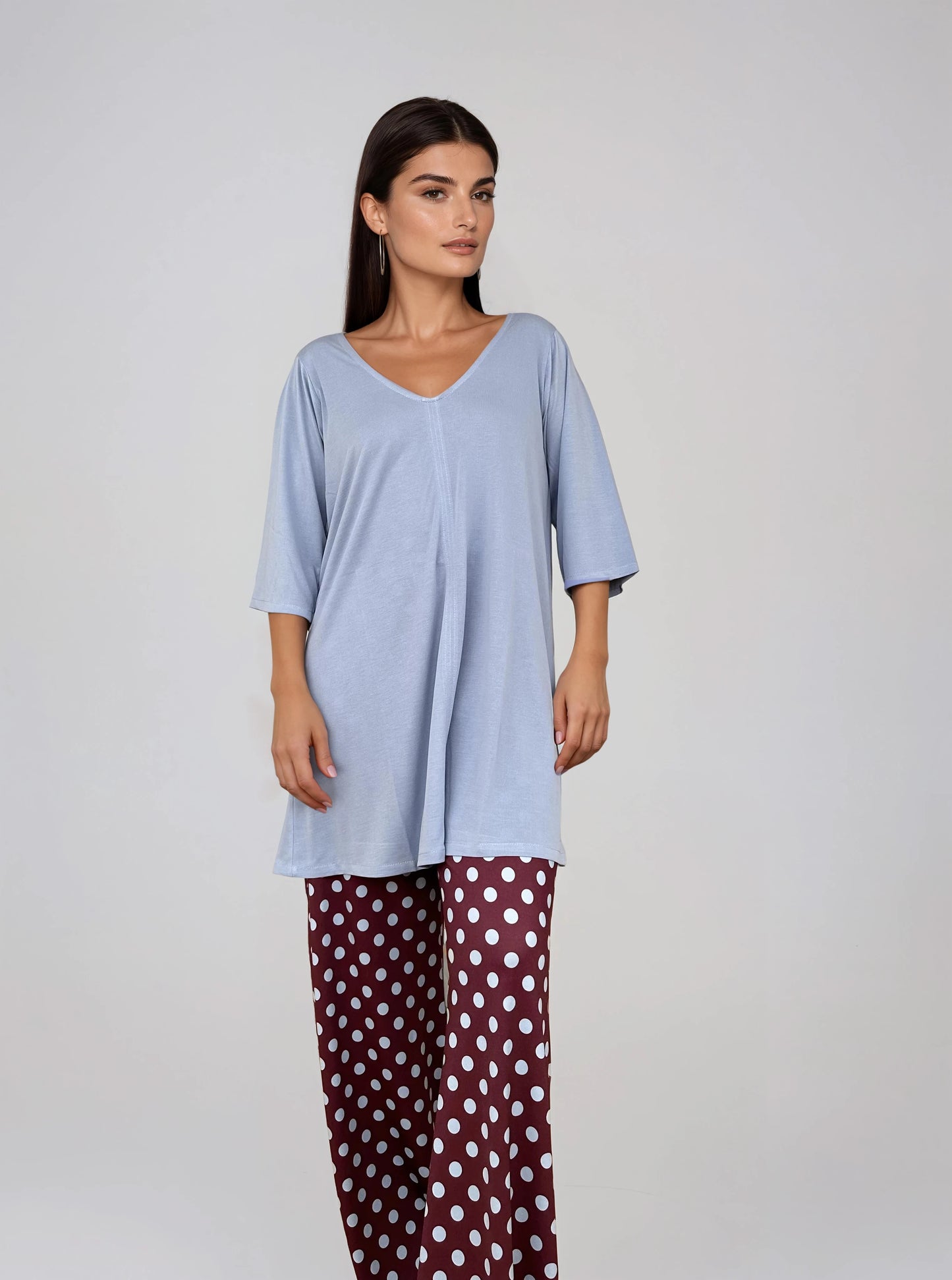 Top Largo Twist NIEVES Con Mangas Celeste
