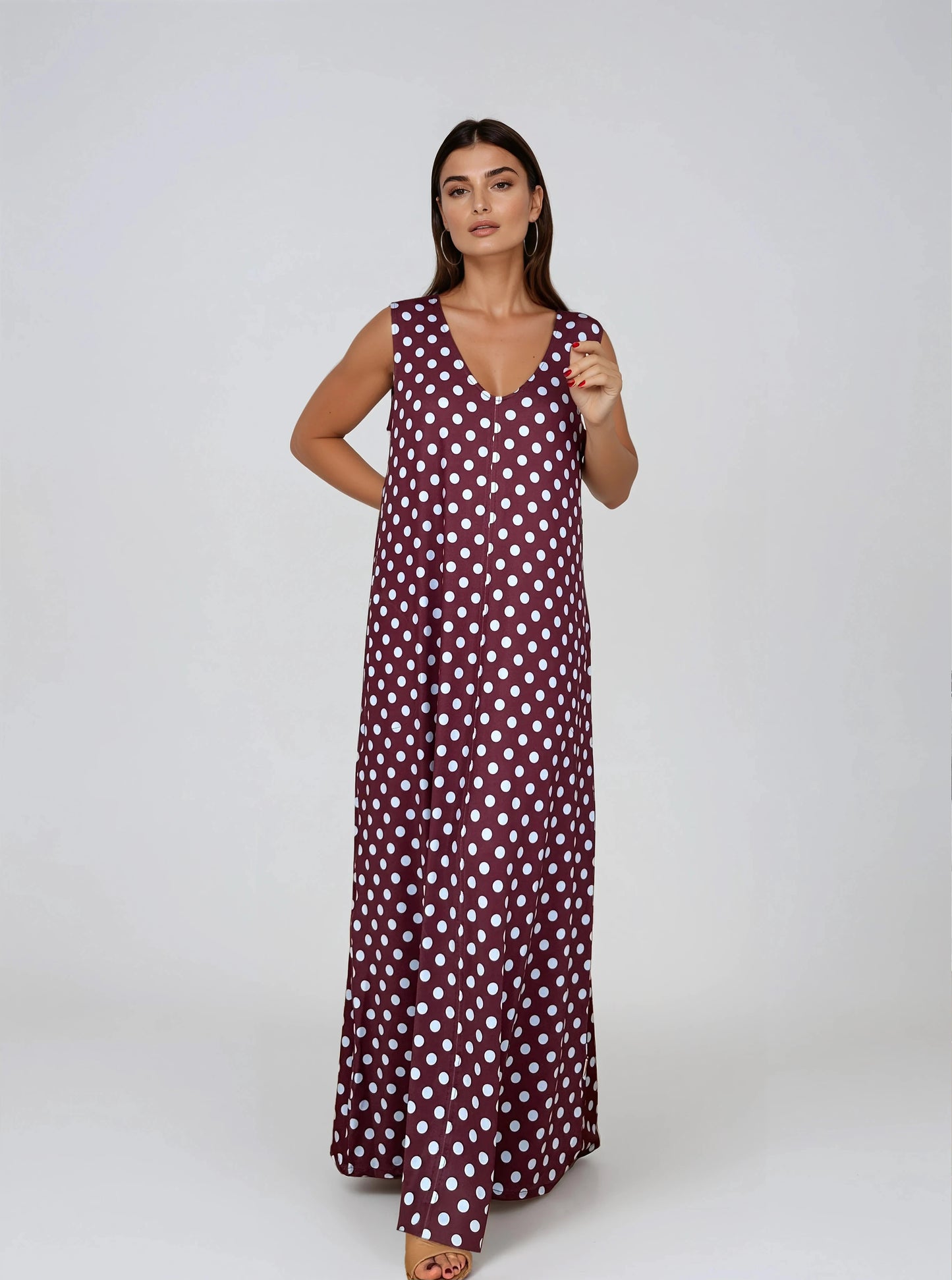 Vestido Largo Sin Mangas LUCÍA Lunar Celeste-Grana