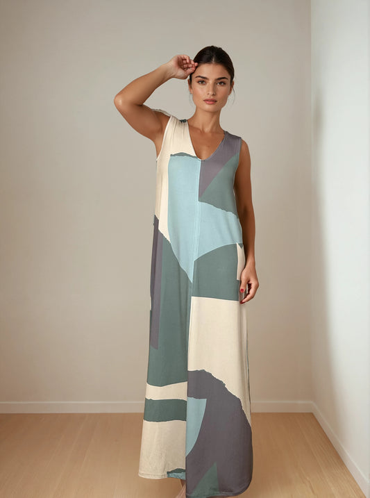 Vestido Largo Sin Mangas LUCÍA Artwork Agua