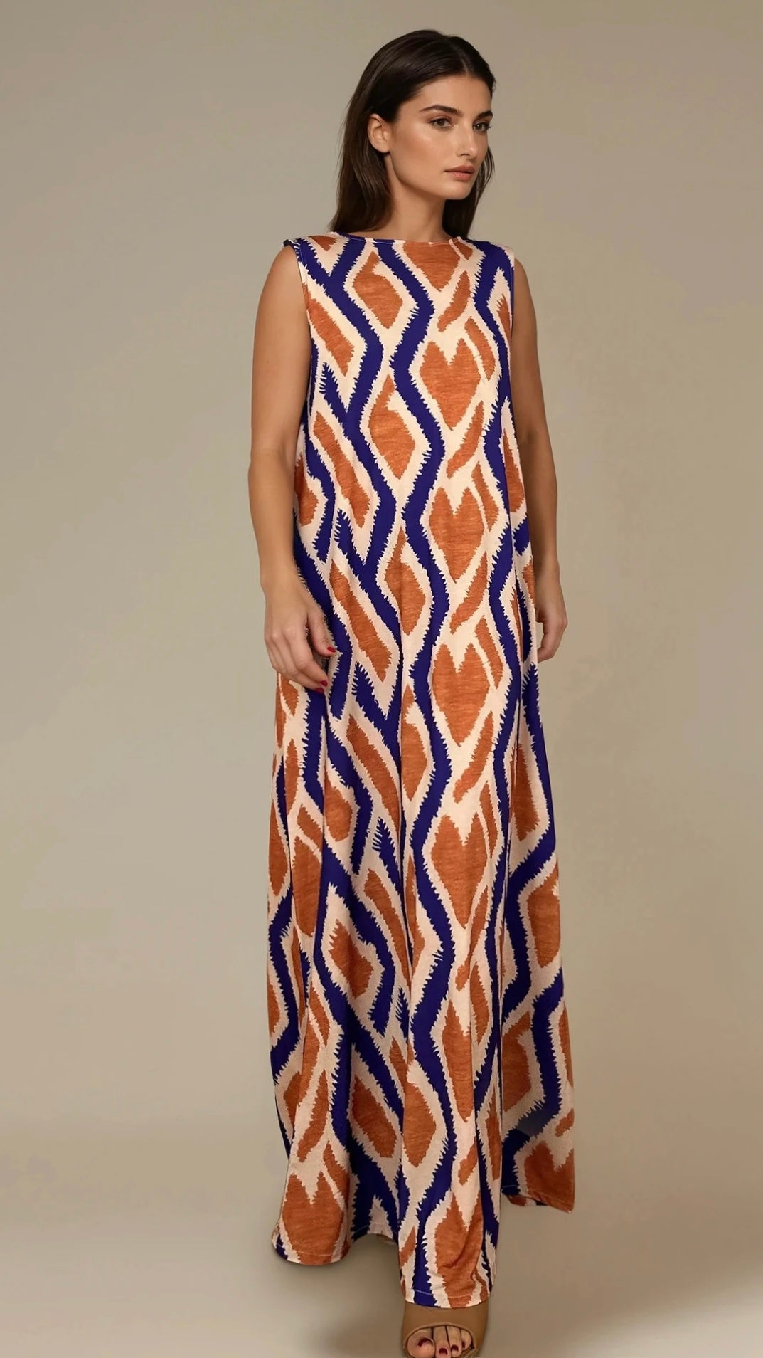 LUSET Long Dress with IKAT Print