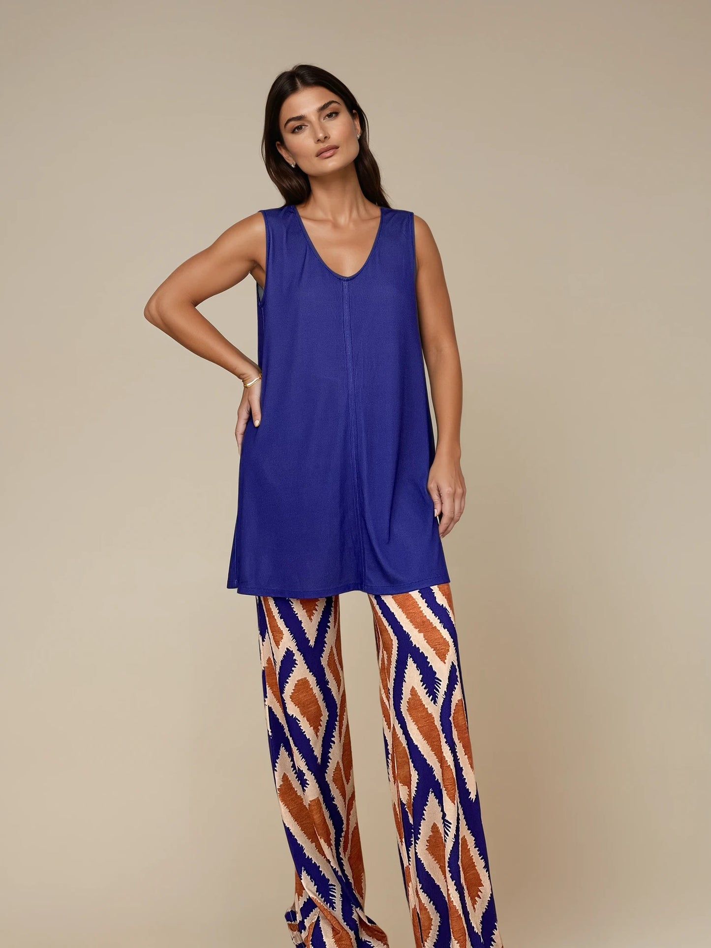 MANOLITA Trousers Geometric Curry Print