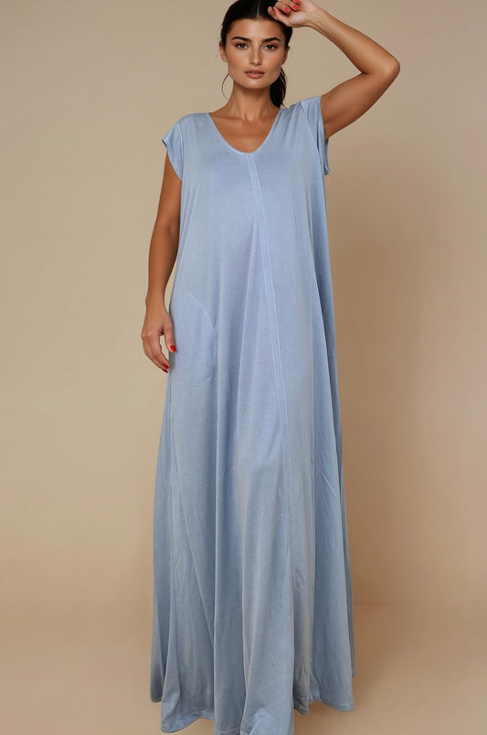 Vestido Largo Manga Mini LUCÍA Celeste