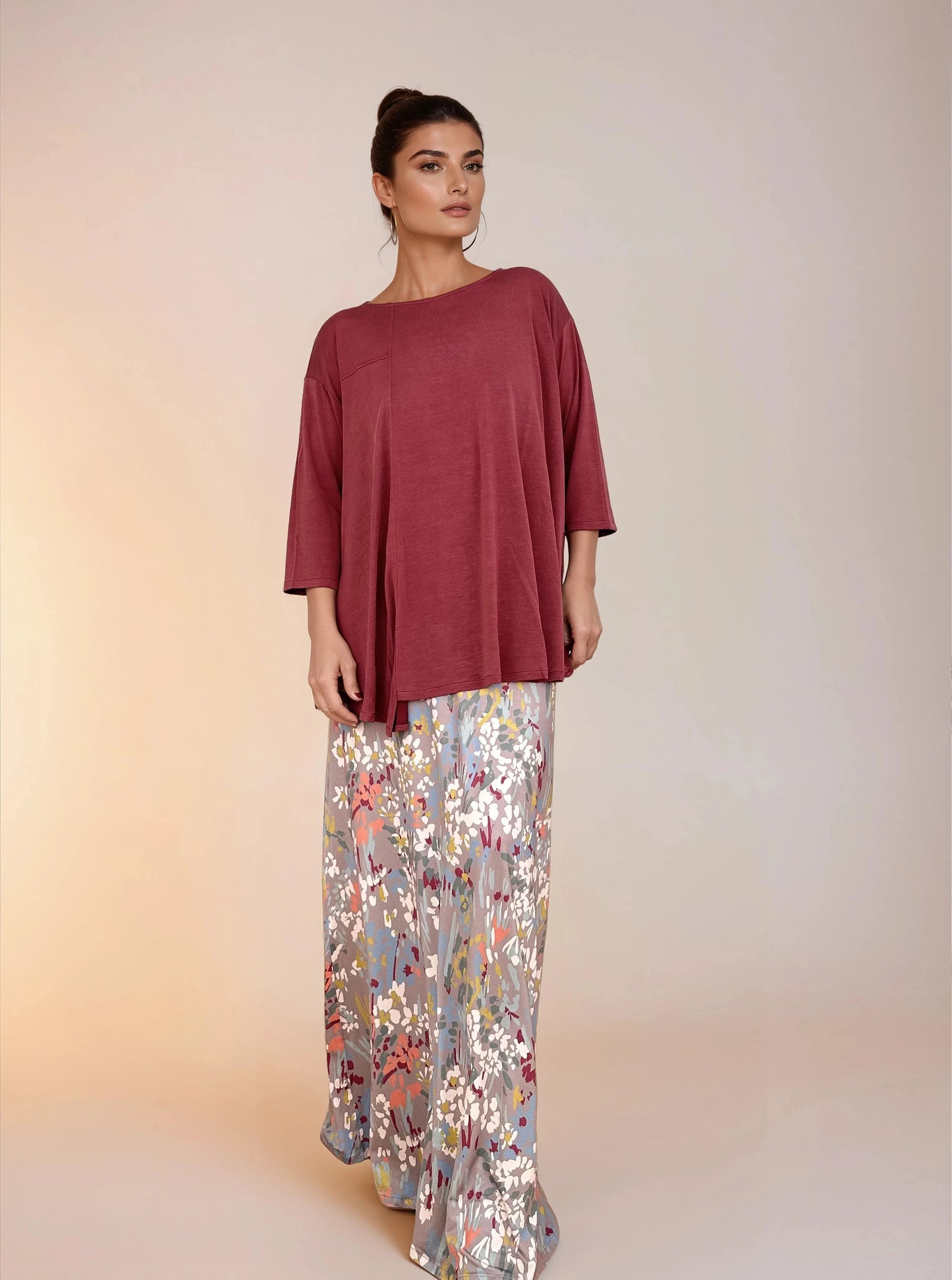 Falda Larga Evasé CORA Estampado Botánico