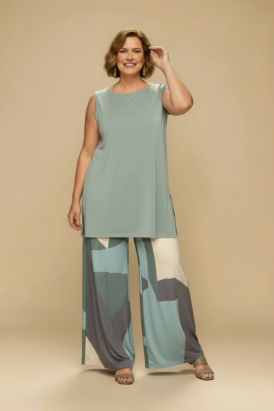 Top Largo Twist NIEVES Sin Mangas Modal Verde Agua