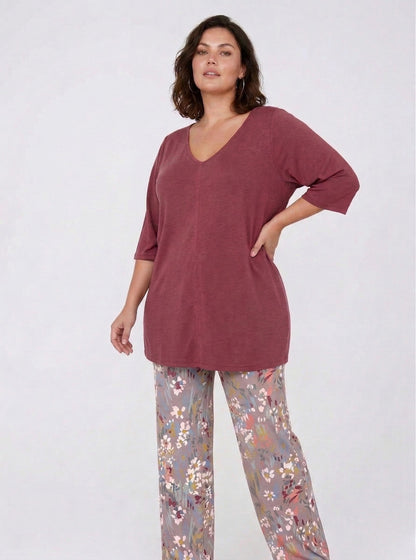 Top Largo Twist NIEVES Con Mangas Grana