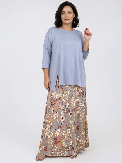 Falda Larga Evasé CORA Estampado Botánico