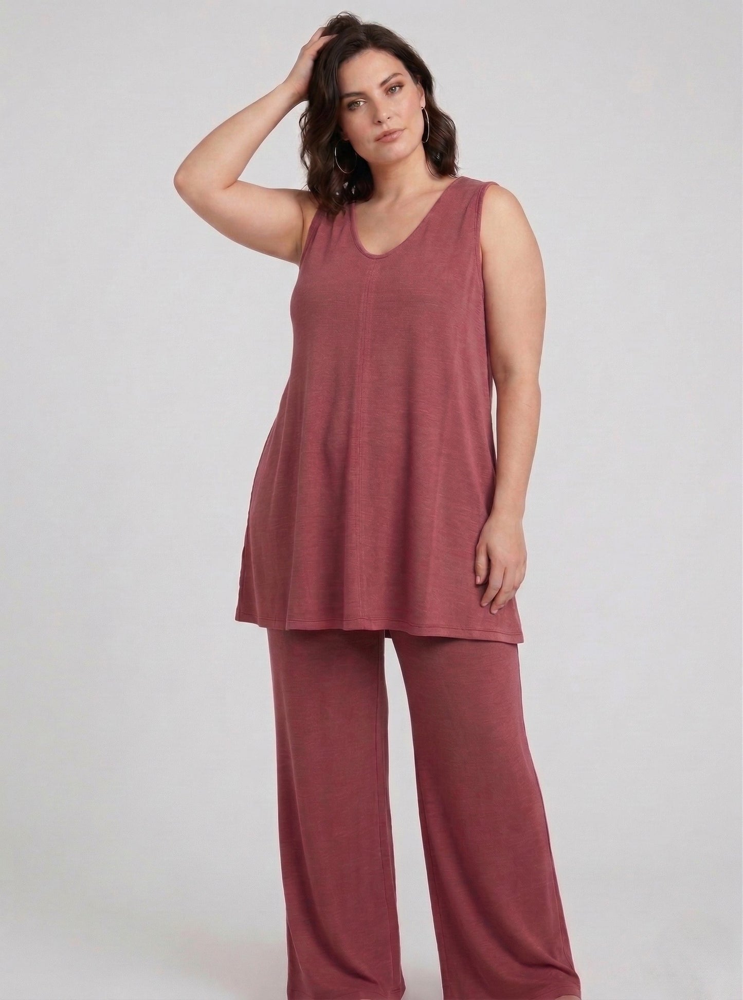 Top Largo Twist NIEVES Sin Mangas Modal Grana