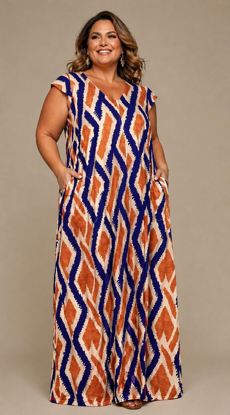 LUSET Long Dress with IKAT Print