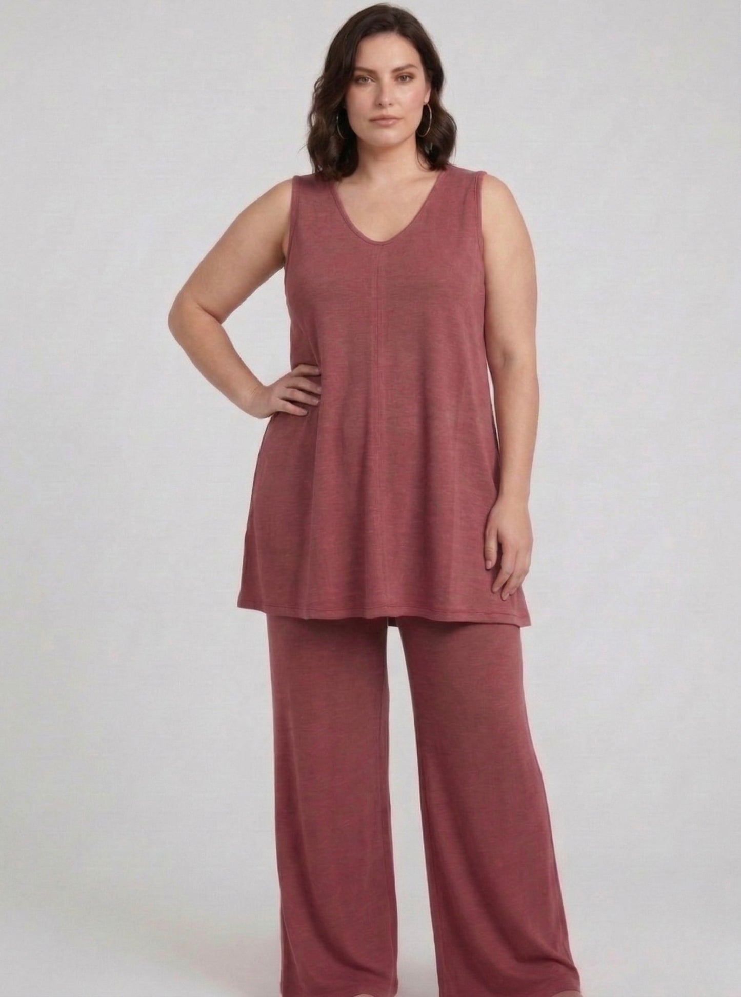 Top Largo Twist NIEVES Sin Mangas Modal Grana