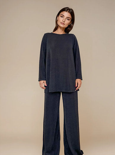 Top Evasé Manga Larga BEKSIN Malla Negro