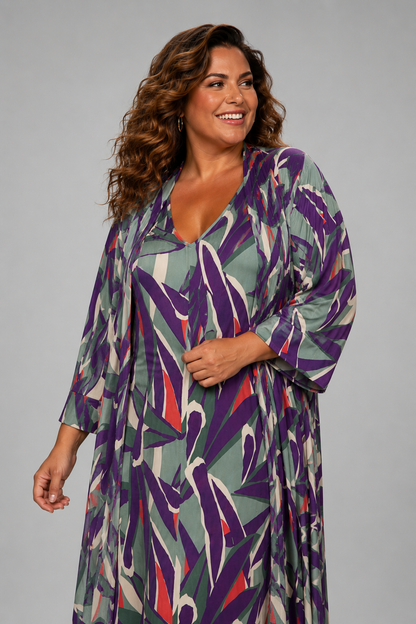LUSET Long Dress with IKAT Print