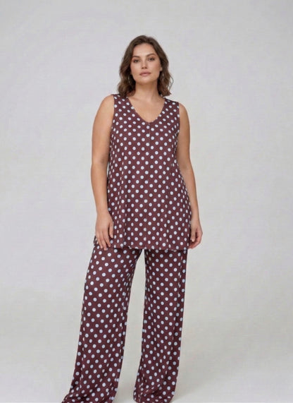 Pantalón MANOLITA Básico Lunar Celeste-Grana