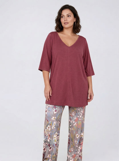 Top Largo Twist NIEVES Con Mangas Grana