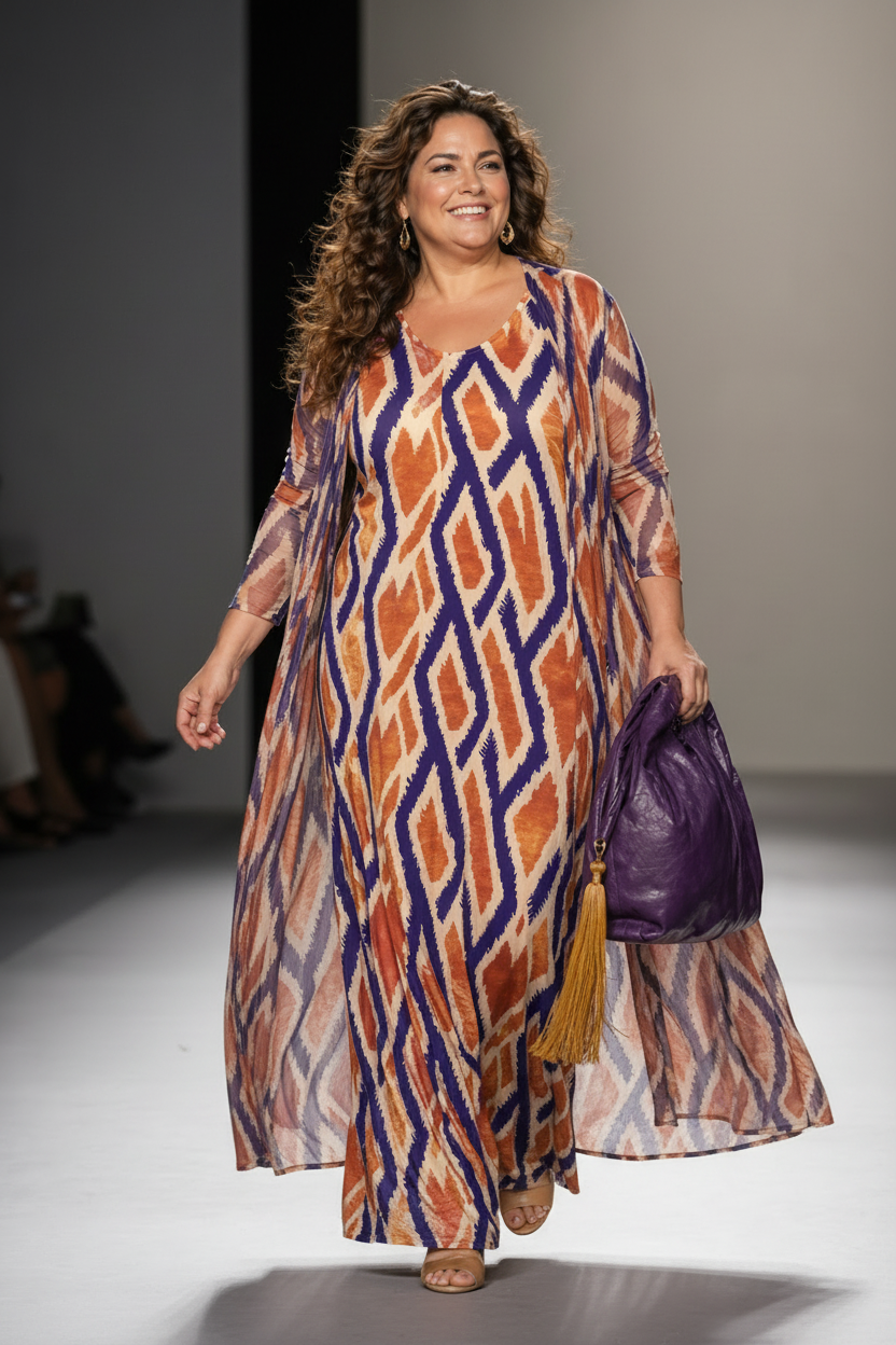 LUSET Long Dress with IKAT Print