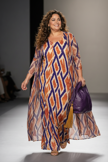 LUSET Long Dress with IKAT Print