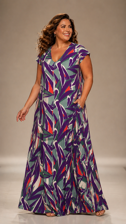 LUSET Long Dress with IKAT Print