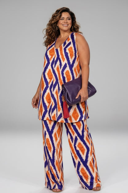 MANOLITA Trousers Geometric Curry Print