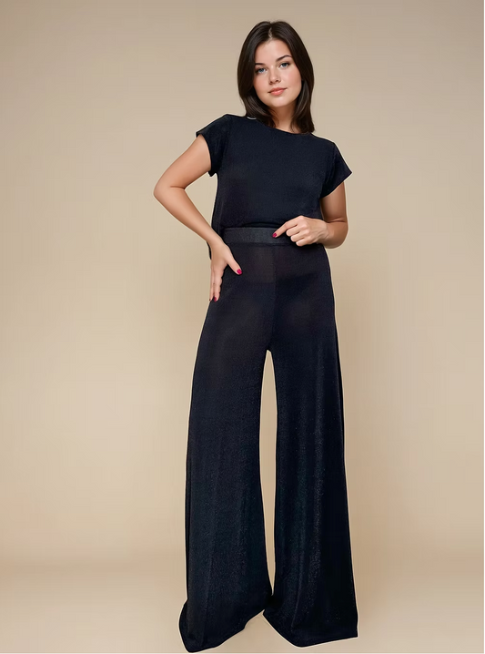 Pantalón Fluido Ancho VIRI Malla Negro