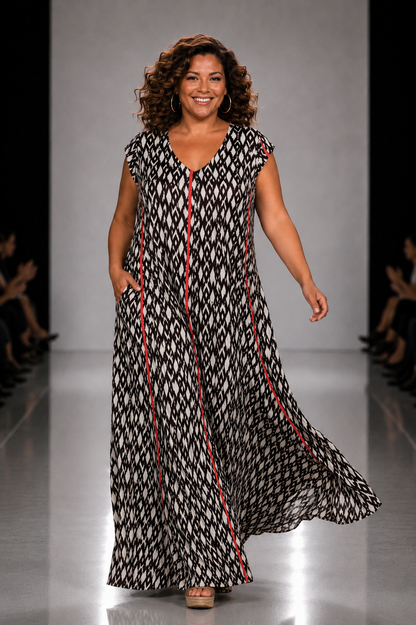LUSET Long Dress with IKAT Print