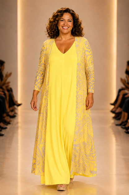 LUSET Long Dress with IKAT Print