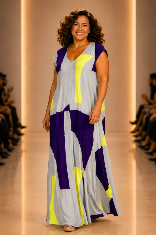 Vestido Largo Manga Mini LUCÍA Artwork Morado