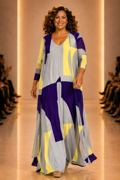 LUSET Long Dress with IKAT Print