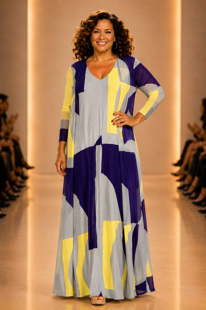 LUSET Long Dress with IKAT Print