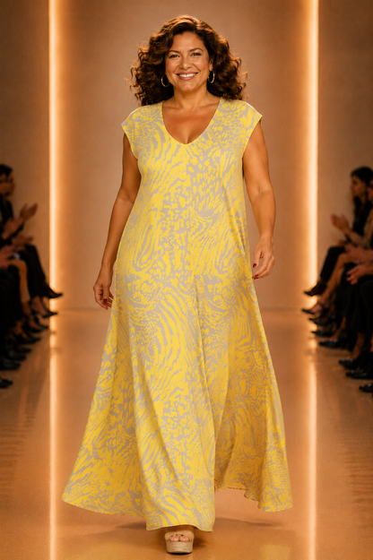 LUSET Long Dress with IKAT Print