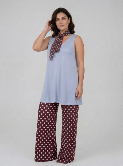 Pantalón MANOLITA Básico Lunar Celeste-Grana