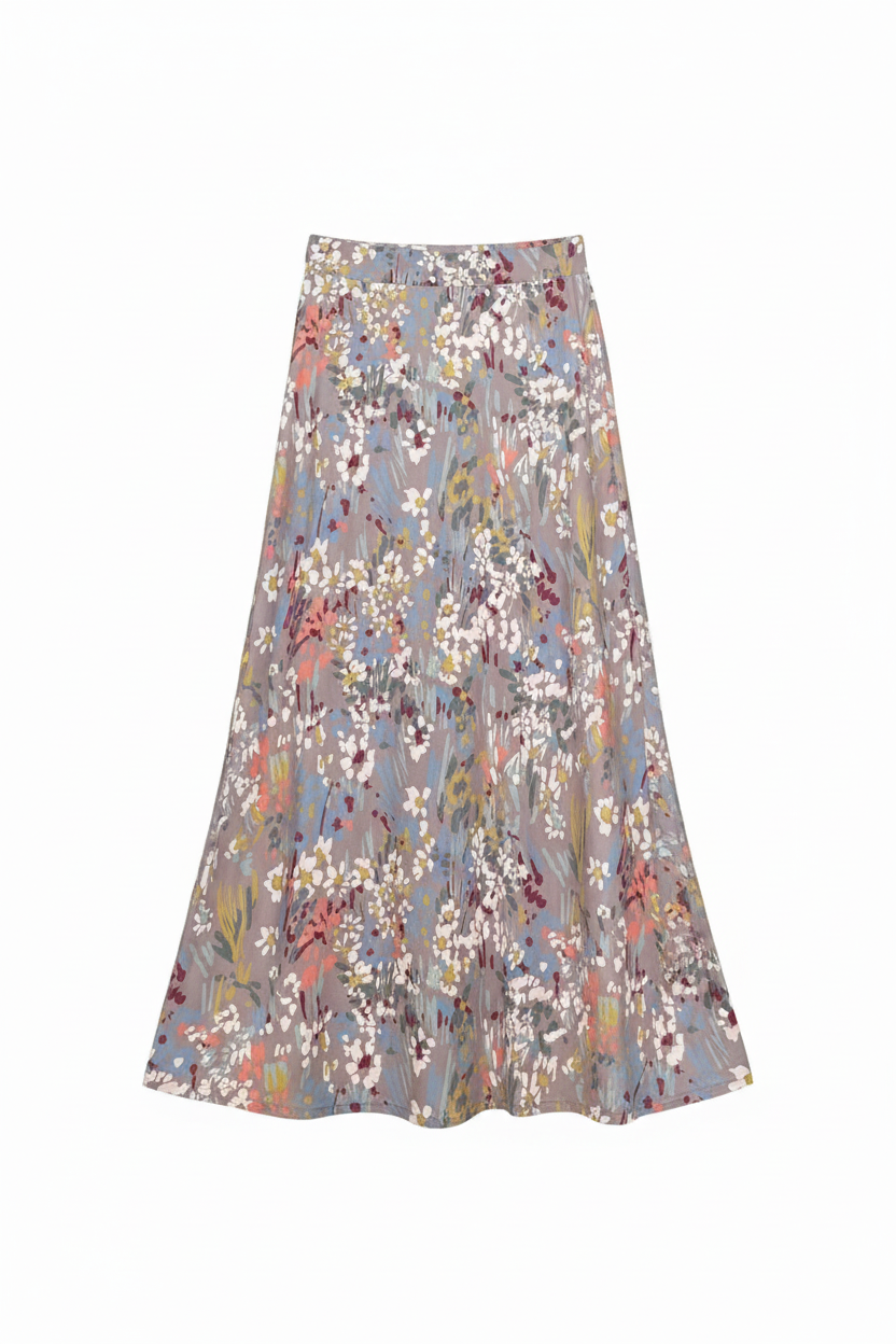 Falda Larga Evasé CORA Estampado Botánico