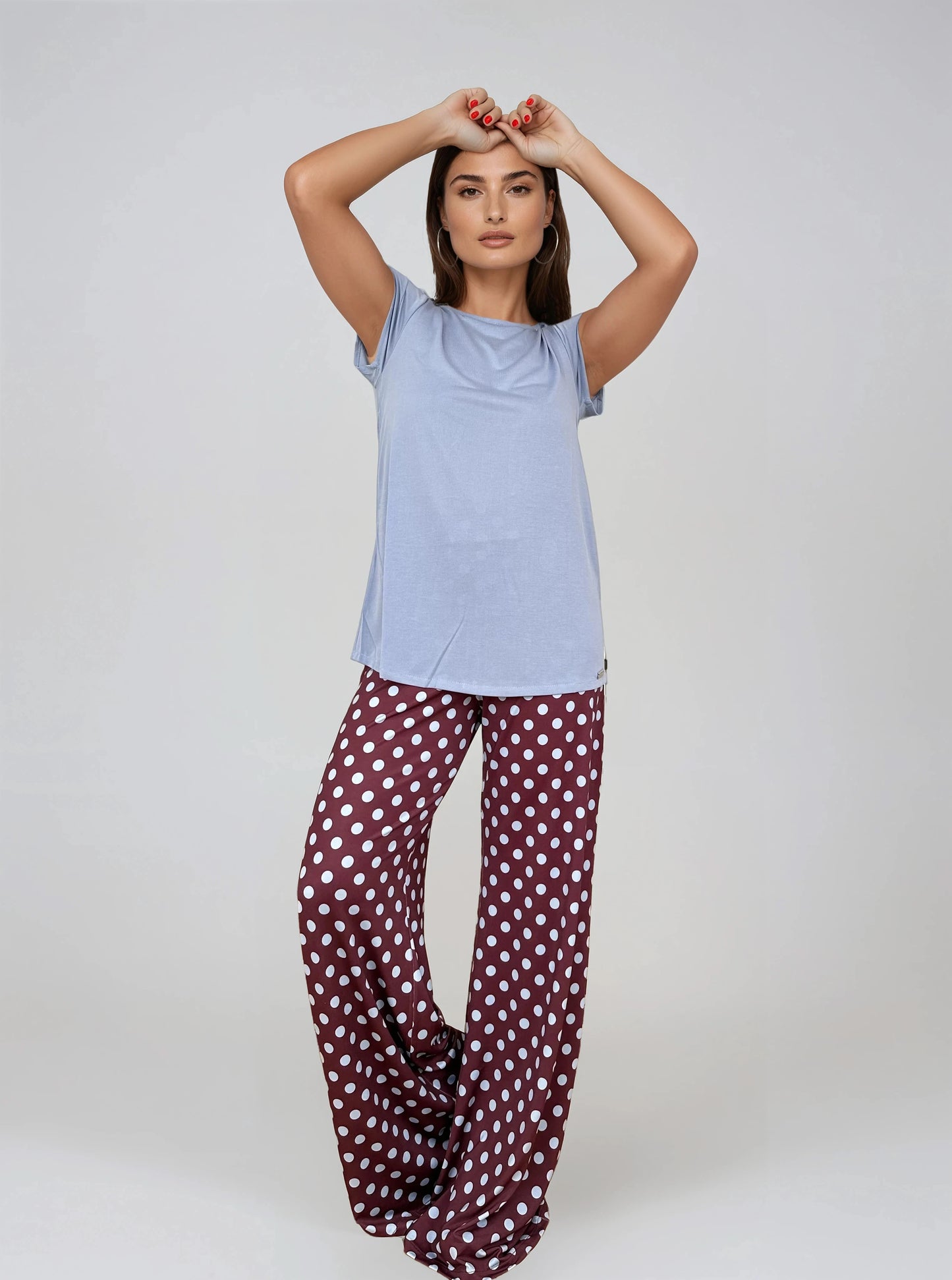 Pantalón MANOLITA Básico Lunar Celeste-Grana