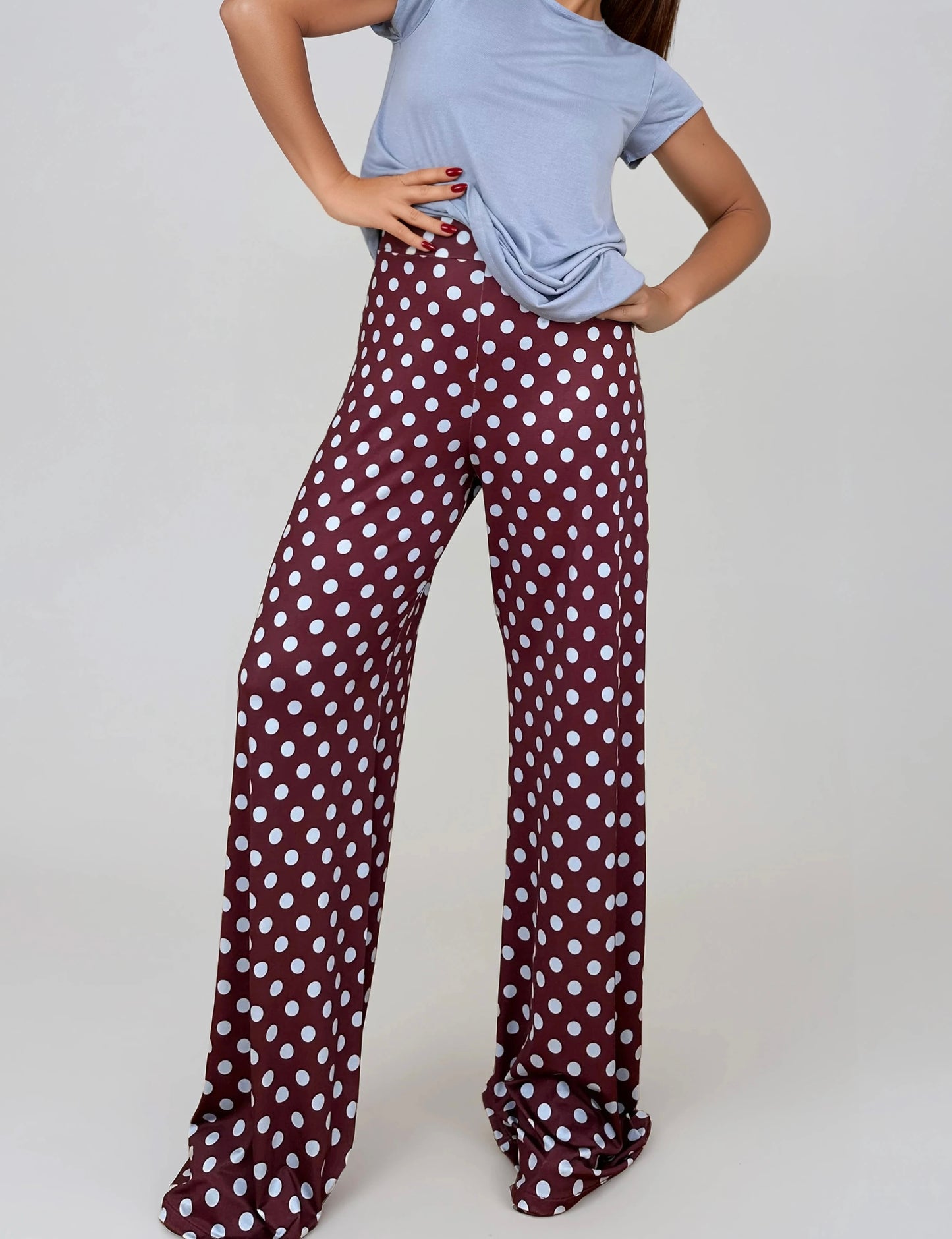 Pantalón MANOLITA Básico Lunar Celeste-Grana