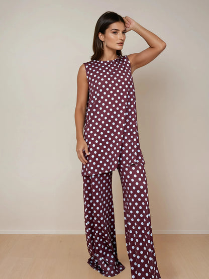 Pantalón MANOLITA Básico Lunar Celeste-Grana