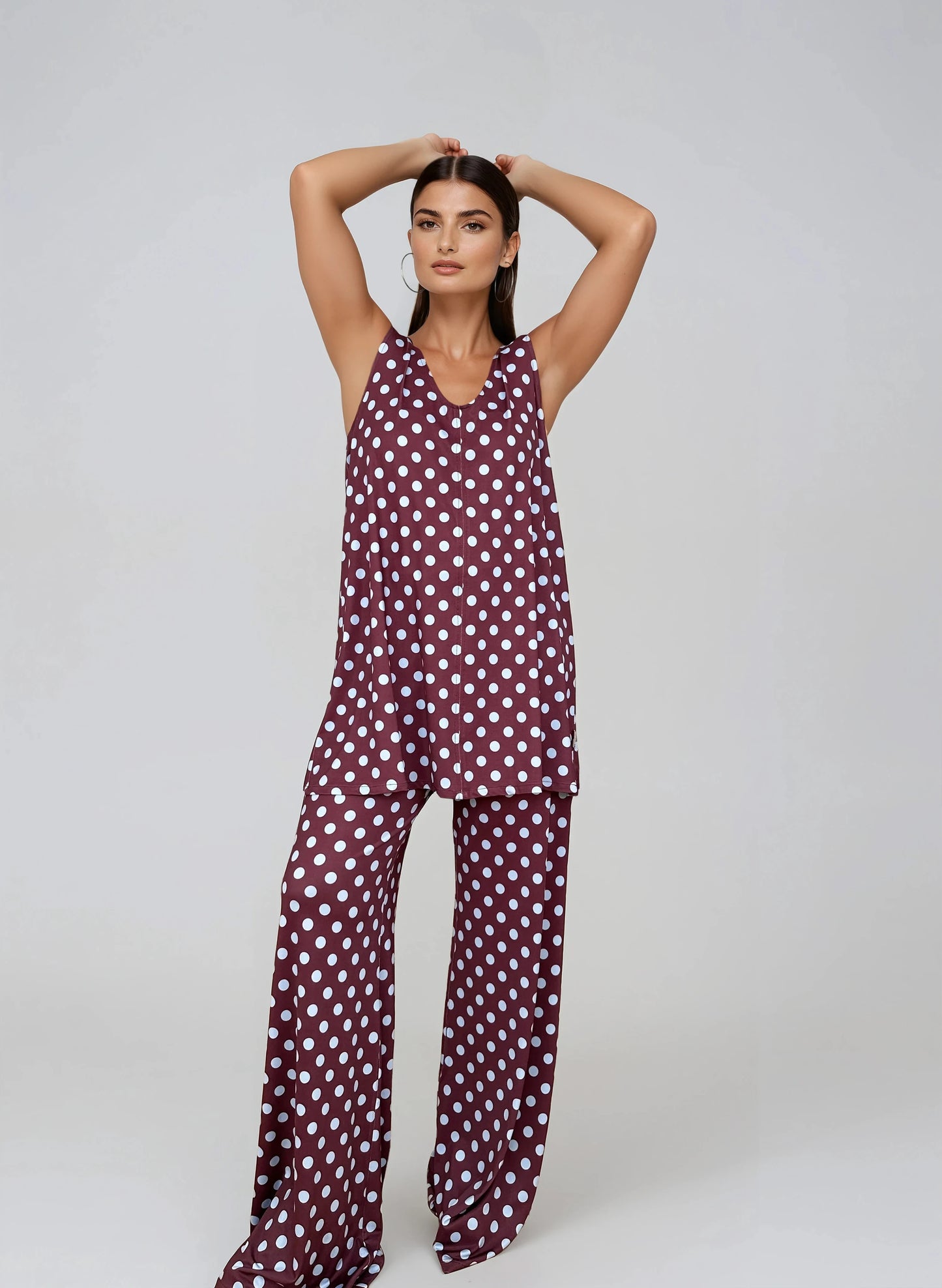 Pantalón MANOLITA Básico Lunar Celeste-Grana