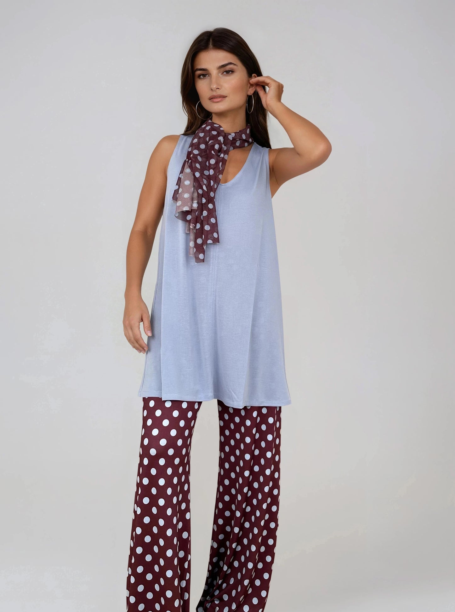 Top Largo Twist NIEVES Sin Mangas Modal Celeste