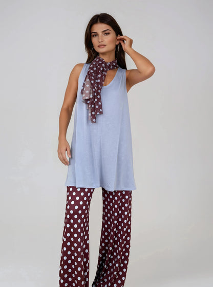 Top Largo Twist NIEVES Sin Mangas Modal Celeste