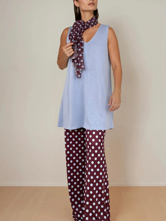 Top Largo Twist NIEVES Sin Mangas Modal Celeste