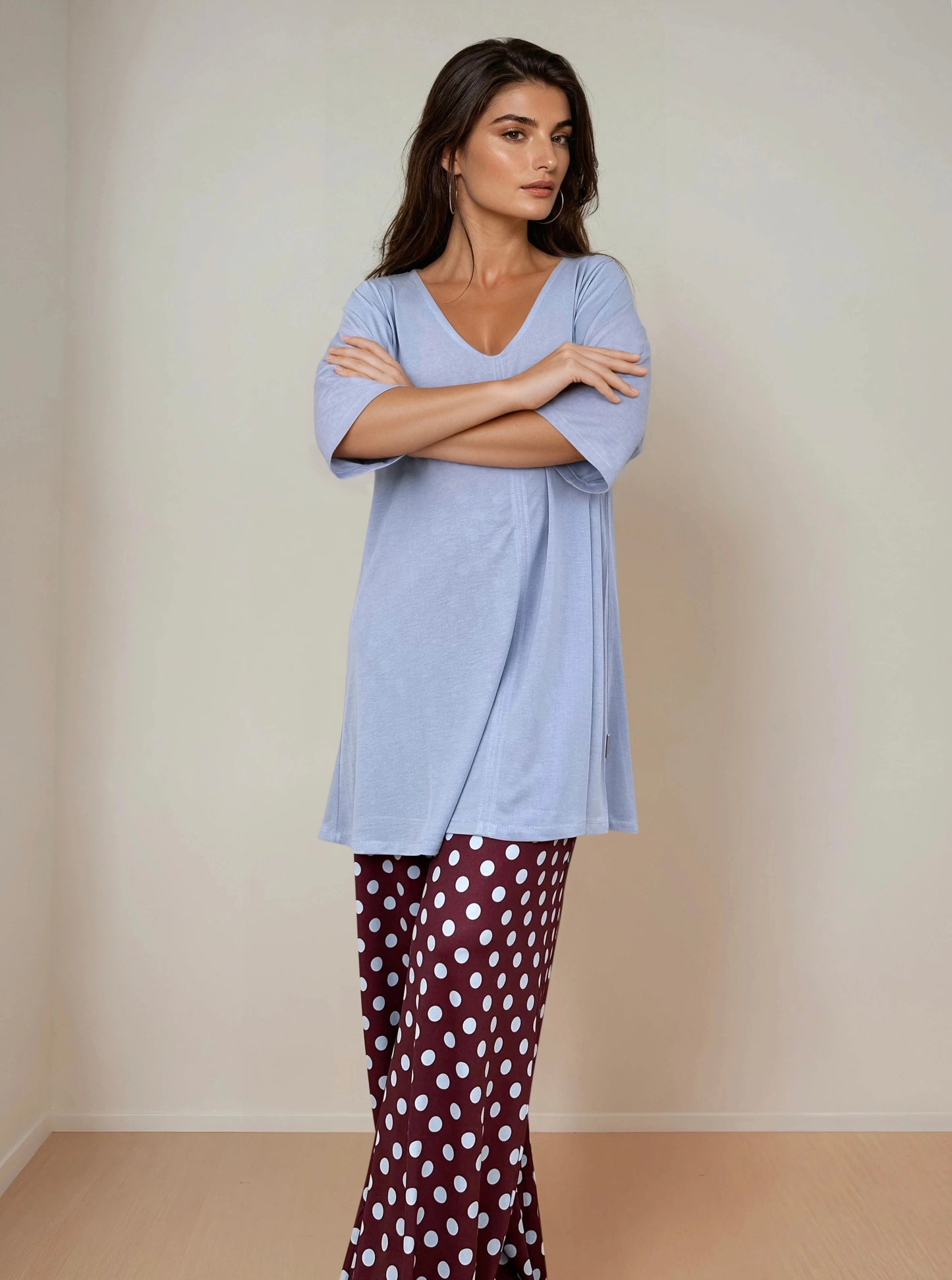 Top Largo Twist NIEVES Con Mangas Celeste