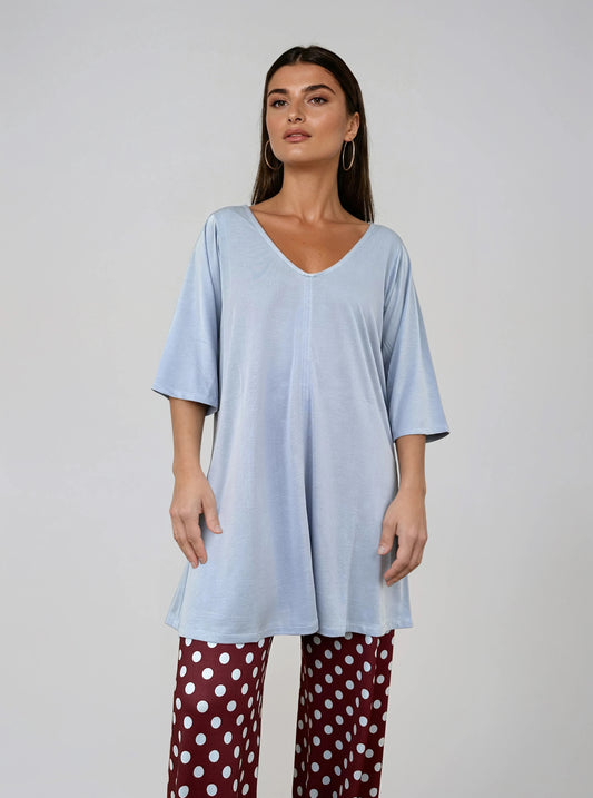 Top Largo Twist NIEVES Con Mangas Celeste