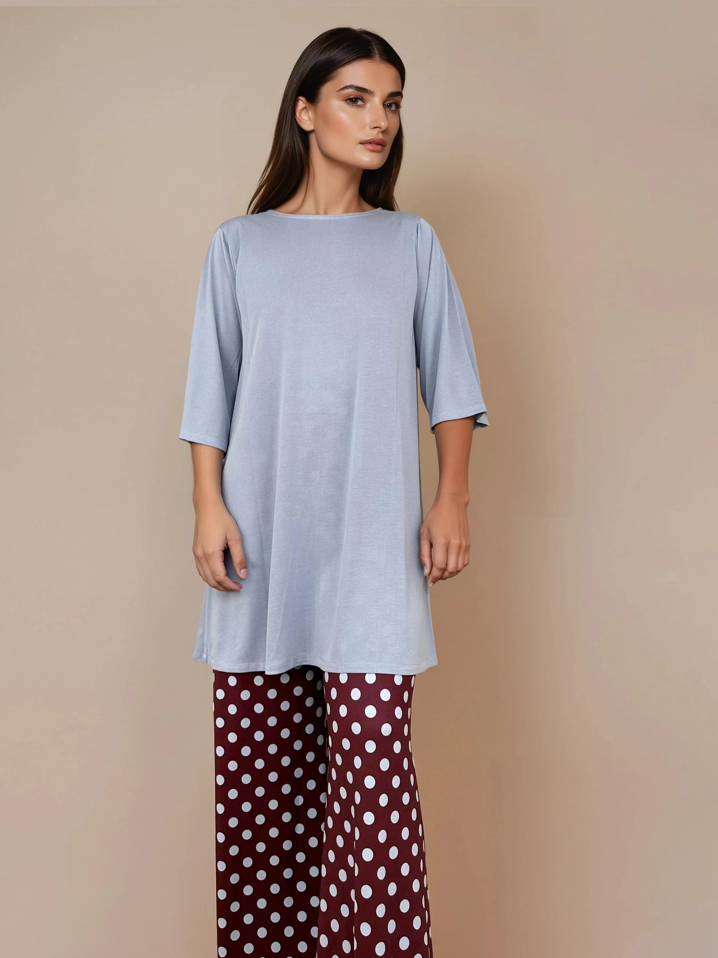 Top Largo Twist NIEVES Con Mangas Celeste