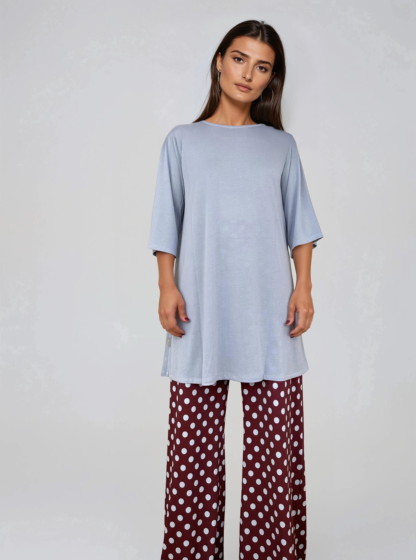 Top Largo Twist NIEVES Con Mangas Celeste