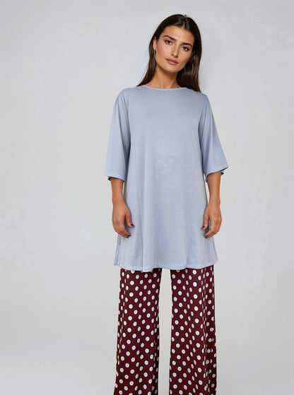 Top Largo Twist NIEVES Con Mangas Celeste