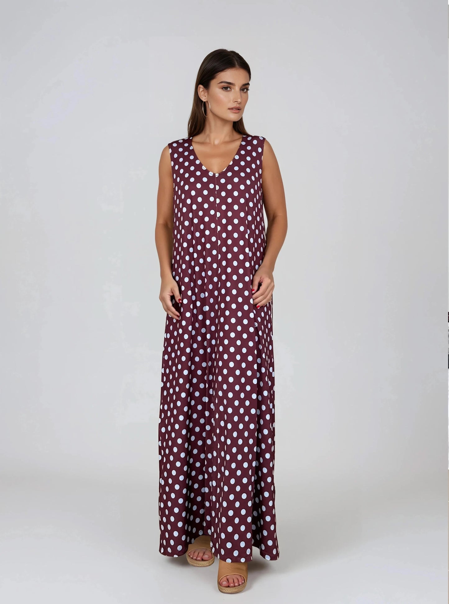 Vestido Largo Sin Mangas LUCÍA Lunar Celeste-Grana