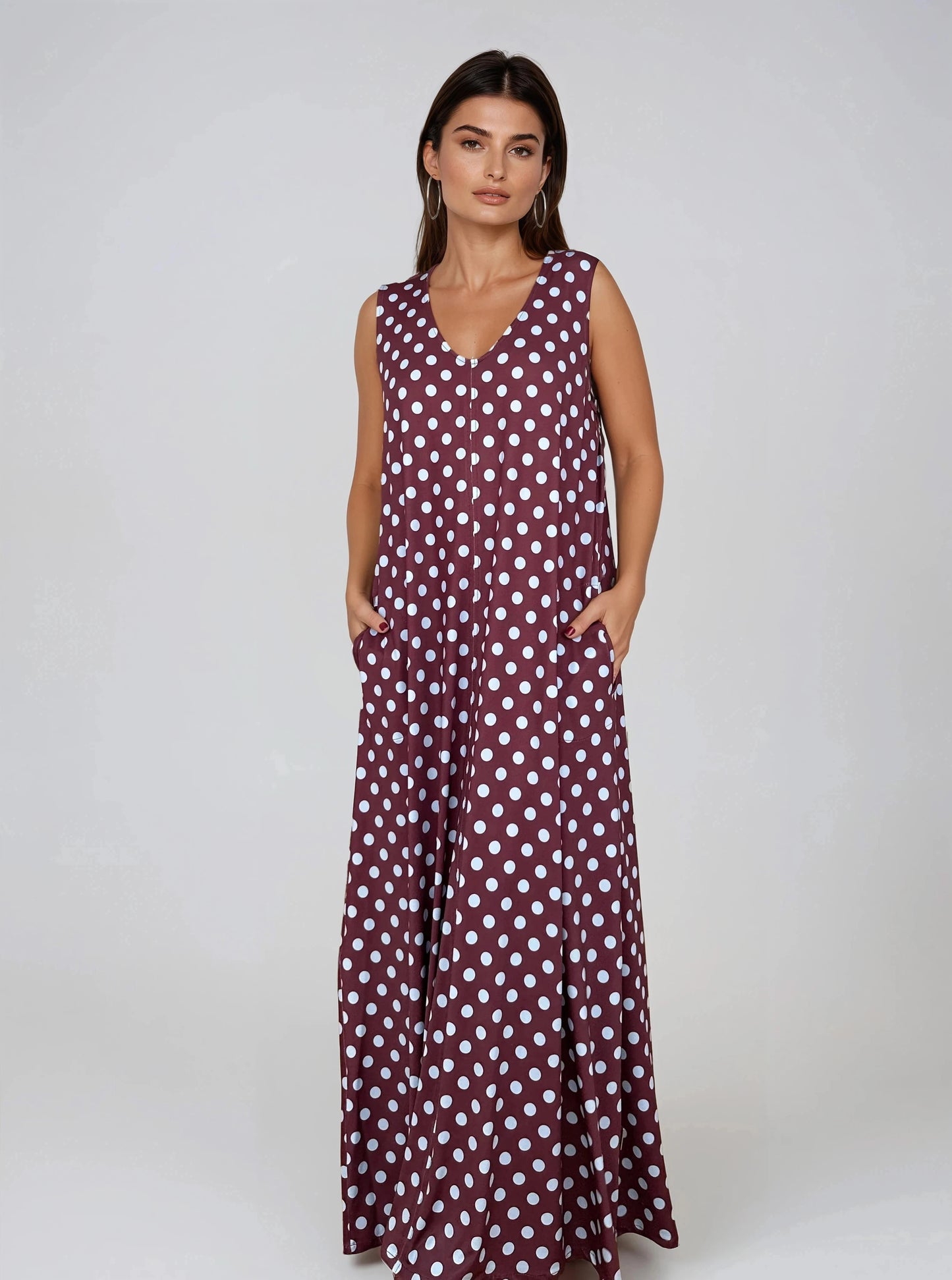 Vestido Largo Sin Mangas LUCÍA Lunar Celeste-Grana