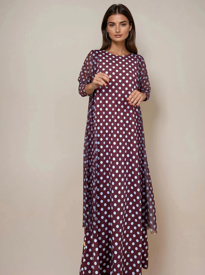 Vestido Largo Sin Mangas LUCÍA Lunar Celeste-Grana