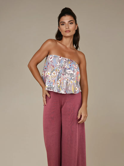 BEKSIN Mesh Mini Sleeve Flared Top in Black