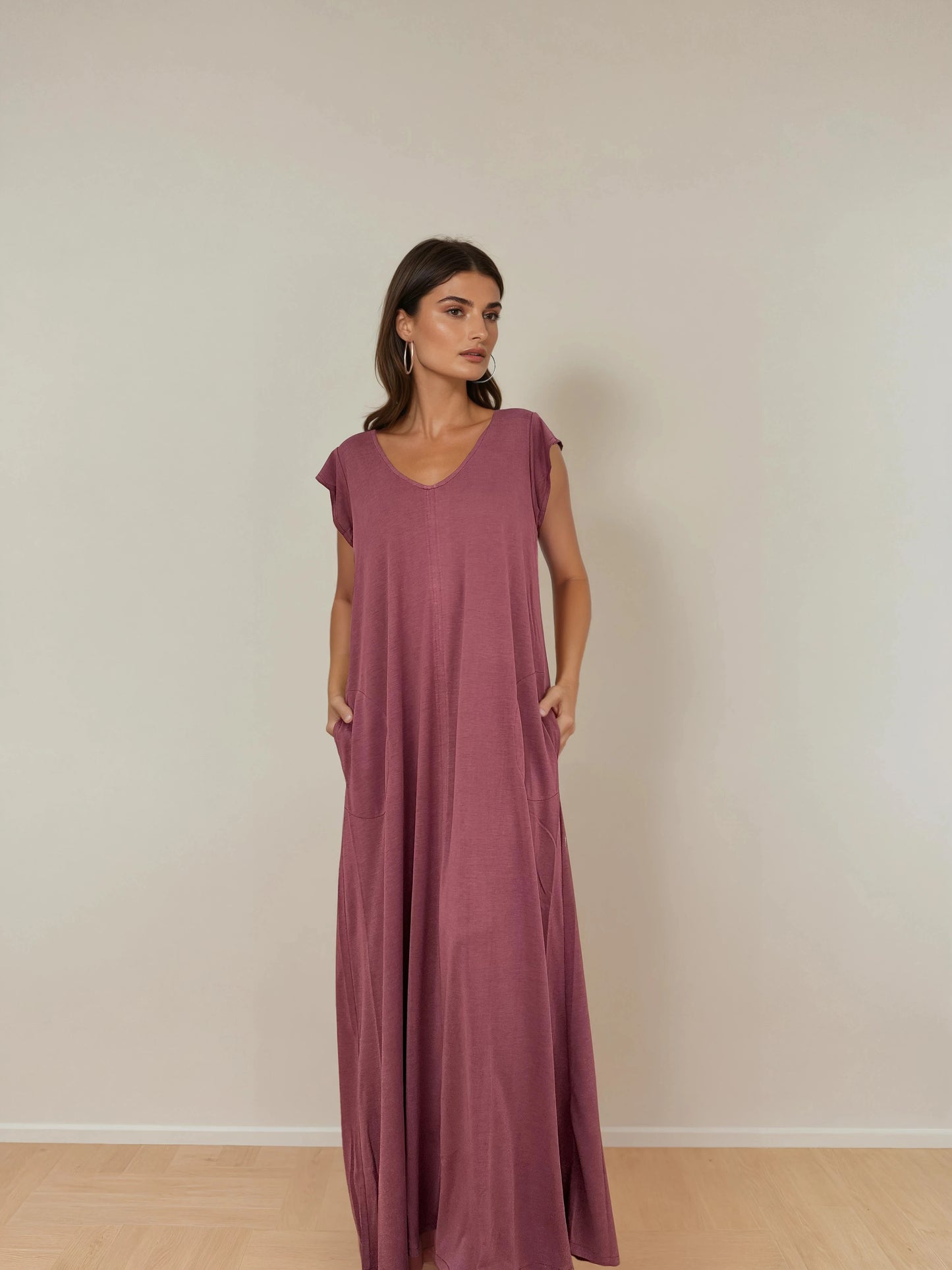 Vestido Largo Manga Mini LUCÍA Grana