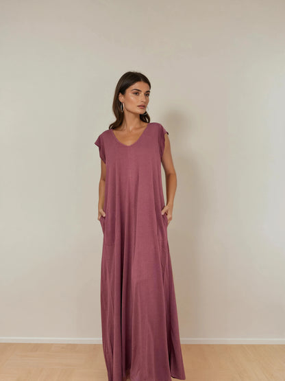 Vestido Largo Manga Mini LUCÍA Grana