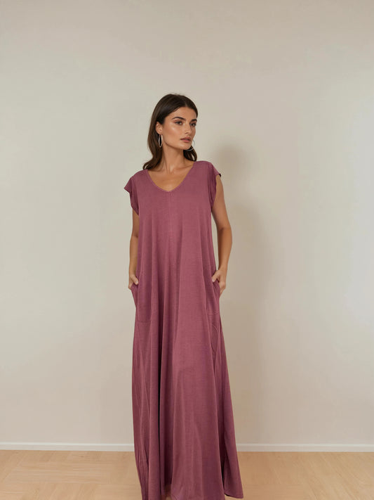 Vestido Largo Manga Mini LUCÍA Grana