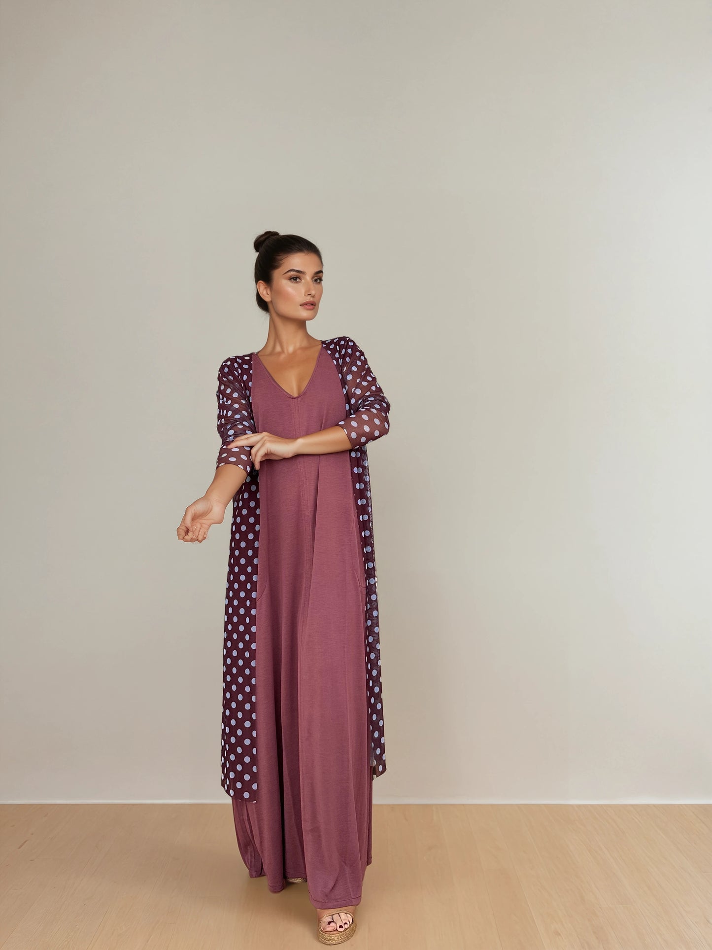 Vestido Largo Manga Mini LUCÍA Grana